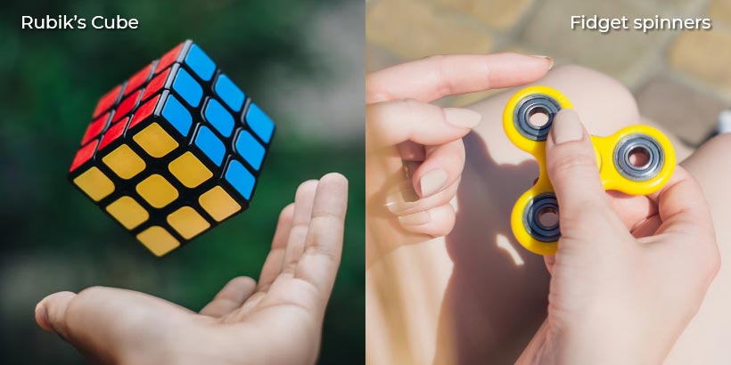 Un Rubik's cube et un fidget spinner